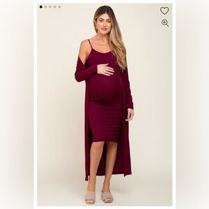 Burgundy Ribbed Cardigan 2 Piece Maternity Set from Pinkblush Maternity
